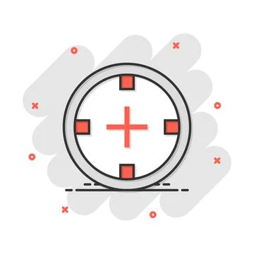 Vector cartoon shooting target icon in comic style. Aim sniper concept illust Illustrazione stock