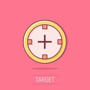 Vector cartoon shooting target icon in comic style. Aim sniper concept illu.. Illustrazione stock