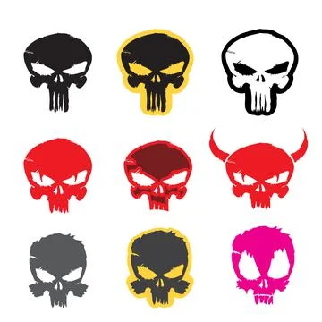 Vector cartoon skull set isolated on white background. Skull tattoo collection 스톡 일러스트