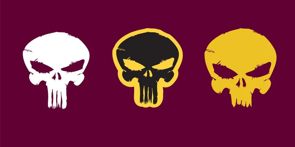 Vector cartoon skull set isolated on white background. Skull tattoo collection Illustrazione stock