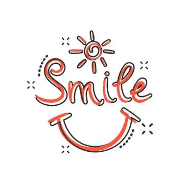 Vector cartoon smile text icon in comic style. Hand drawn smile sign illustra Stock Illustration