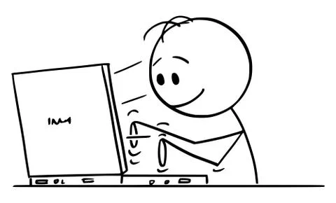 Vector Cartoon of Smiling Man or Businessman Typing or Working on Computer Stock Illustration