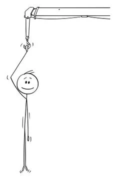 Vector Cartoon of Smiling Man or Businessman Holding the Crane Hook and Hanging イラスト素材