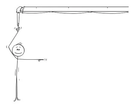 Vector Cartoon of Smiling Man or Businessman Holding the Crane Hook, Hanging and Stockillustratie