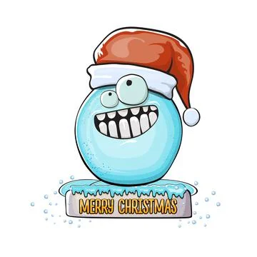 Vector cartoon snowball character with red santa claus hat isolated on white Stock Illustration