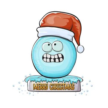 Vector cartoon snowball character with red santa claus hat isolated on white Stock Illustration