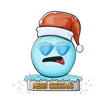 Vector cartoon snowball character with red santa claus hat isolated on white Stock Illustration