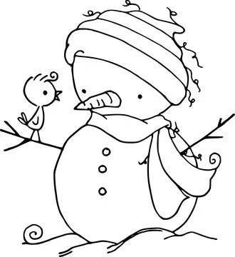 Vector cartoon snowman with bird Stock-Illustration