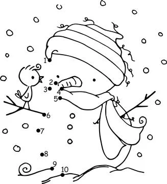 Vector cartoon snowman join with dots 1 to 10 Stock Illustration