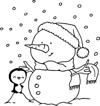 Vector cartoon snowman with penguin Stock Illustration