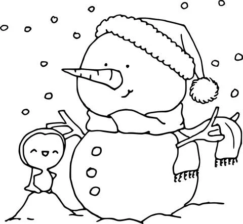 Vector cartoon snowman with penguin Stock Illustration