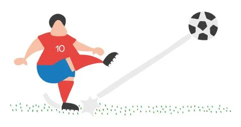 Vector cartoon soccer player man shooting ball on pitch Illustrazione stock