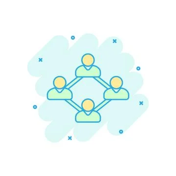 Vector cartoon social network icon in comic style. People connection sign ill Stock Illustration