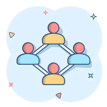Vector cartoon social network icon in comic style. People connection sign ill Stock Illustration