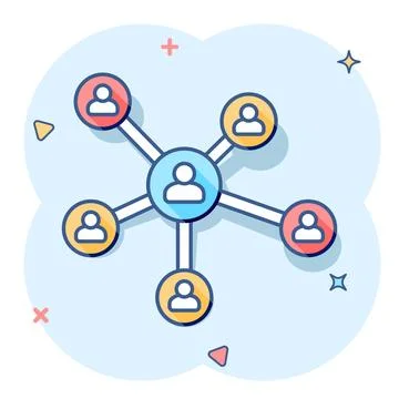 Vector cartoon social network icon in comic style. People connection sign ill Stock Illustration