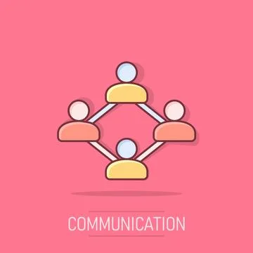 Vector cartoon social network icon in comic style. People connection sign i.. Stock Illustration