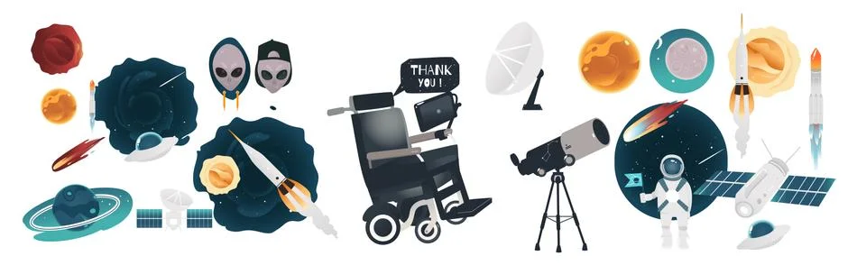 Vector cartoon space cosmic objects set Stock Illustration