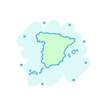 Vector cartoon Spain map icon in comic style. Spain sign illustration pictogr Stock Illustration