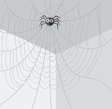 Vector cartoon of spider and web network in the corner of the room Stock Illustration