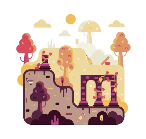Vector cartoon square illustration with destroyed walls of the ancient city Illustrazione stock