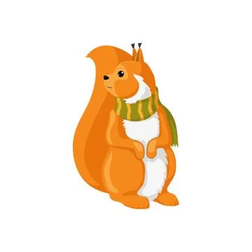 Vector cartoon squirrel in green scarf isolated Stock Illustration