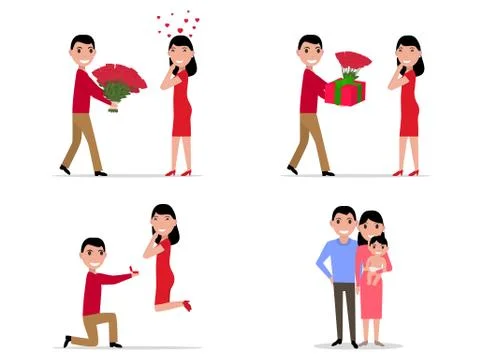 Vector cartoon stage set creating a happy family Stock Illustration