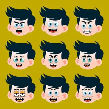 Vector cartoon sticker design on character faces, abstract mascot funny stick Stock Illustration