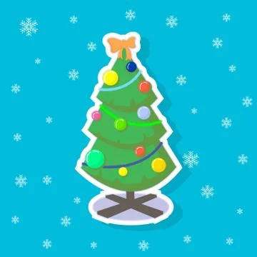 Vector cartoon sticker illustration of a flat art Christmas tree Stock Illustration