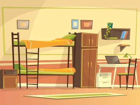Vector cartoon student dormitory room interior Stock Illustration