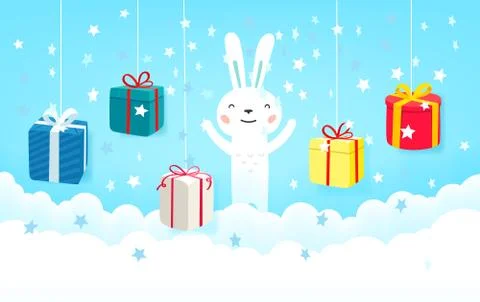 Vector cartoon style background with cute clouds Stock-Illustration