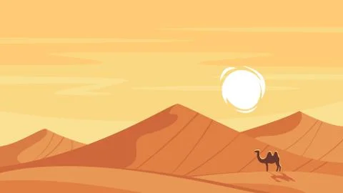 Vector cartoon style background with hot desert Stock Illustration