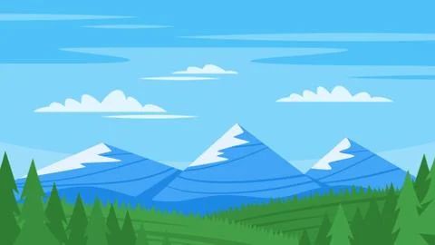 Vector cartoon style background with rocky mountains Stock Illustration
