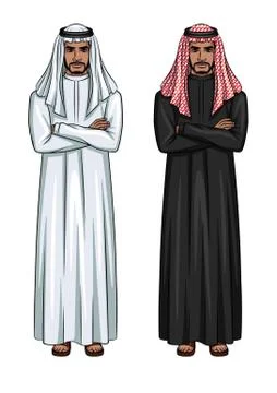 Vector cartoon style characters of two arabian men standing with arms crossed Stock Illustration