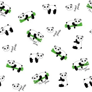 Vector cartoon style cute panda seamless pattern 스톡 일러스트