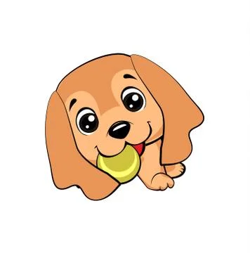 . Vector cartoon style drawing of a playful puppy playing with a tennis ball. Stock Illustration