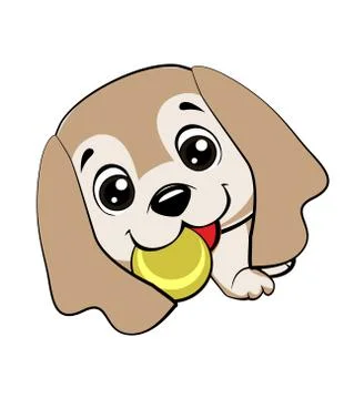 Vector cartoon style drawing of a playful puppy playing with a tennis ball. Stock Illustration