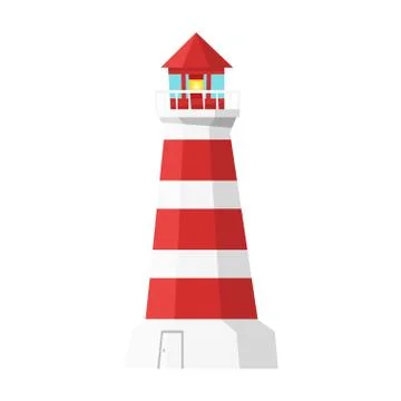 Vector cartoon style lighthouse. Icon for web. Isolated on white background. Stock Illustration