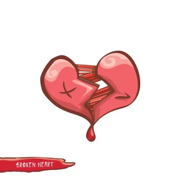Vector cartoon style red broken heart Stock Illustration