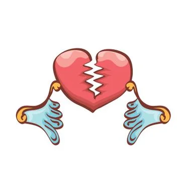 Vector cartoon style red broken heart Stock Illustration