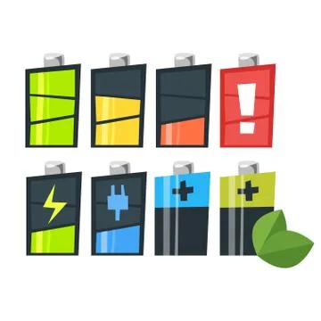 Vector cartoon style set of batteries. Icon for web. Stock Illustration