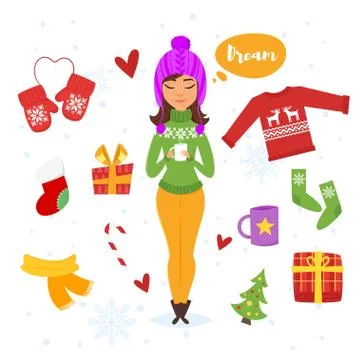 Vector cartoon style set of holiday items. Stock Illustration