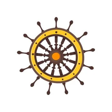 Vector cartoon style ship steering wheel. Icon for web. Stock Illustration