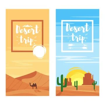 Vector cartoon style template for flyers for desert trip. Stock Illustration