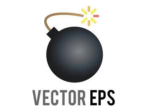 Vector cartoon styled black bomb icon, depicted as black ball with burning fu Illustration