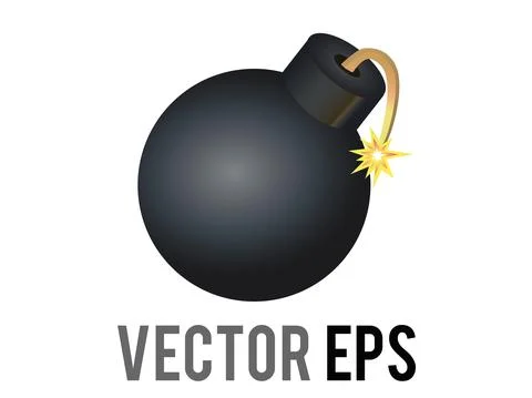 Vector cartoon styled black bomb icon, depicted as black ball with burning fu Stock Illustration