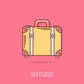 Vector cartoon suitcase icon in comic style. Case for tourism, journey, tri.. Illustrazione stock