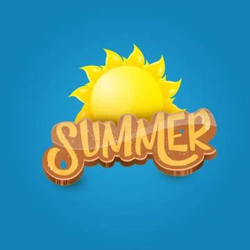 Vector cartoon summer label paper art syle on blue sky background with orange Stock Illustration