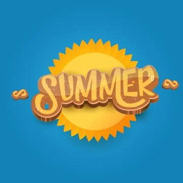 Vector cartoon summer label paper art syle on blue sky background with orange Stock Illustration