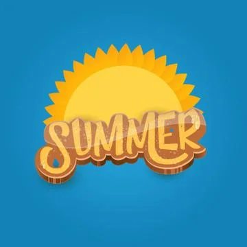 Vector cartoon summer label paper art syle on blue sky background with orange Stock Illustration