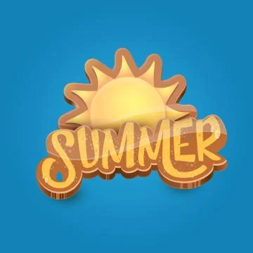 Vector cartoon summer label paper art syle on blue sky background with orange Stock Illustration